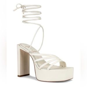 Black Suede Studio White Wrap Around Tie Up Platform Disco Sasha REVOLVE Heels